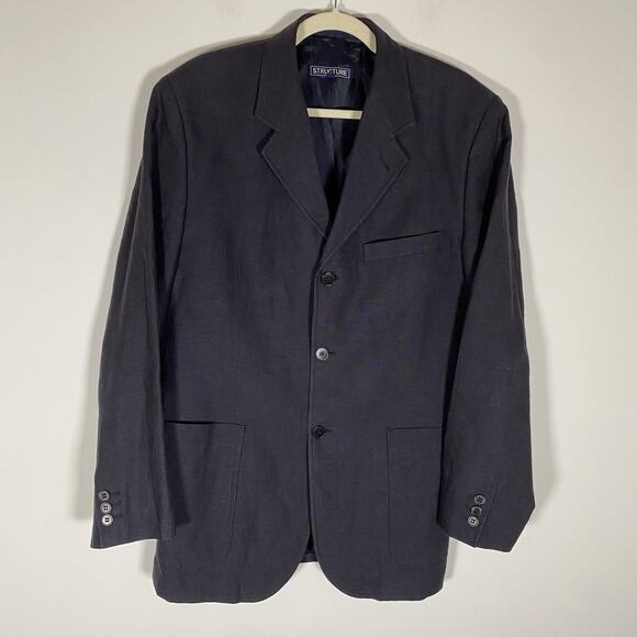 Structure Mens Linen Blazer Sport Coat Size 38 Blue Unstructured Pockets - Picture 1 of 15